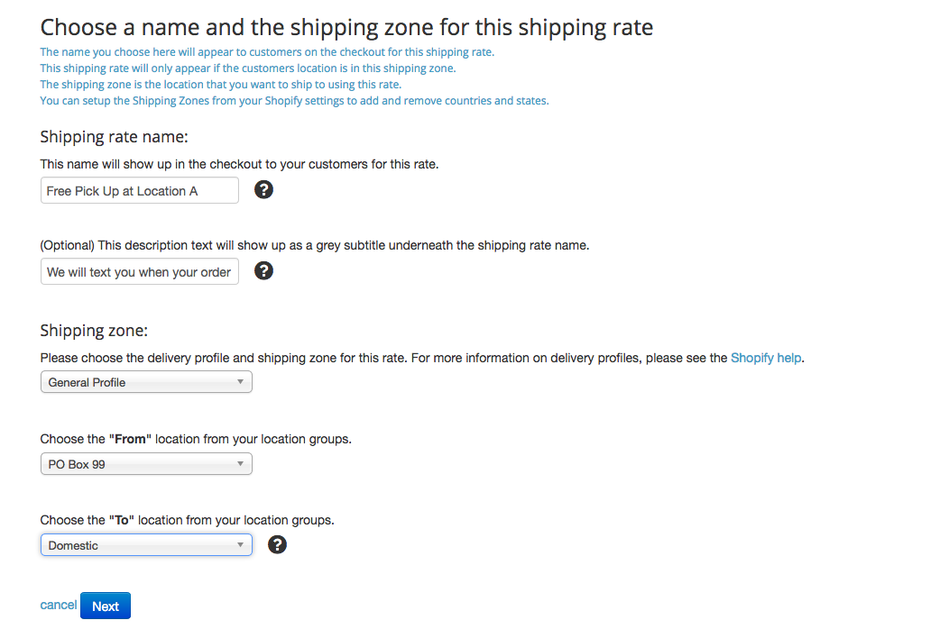 Better Shipping for Shopify choose shipping zone screenshot