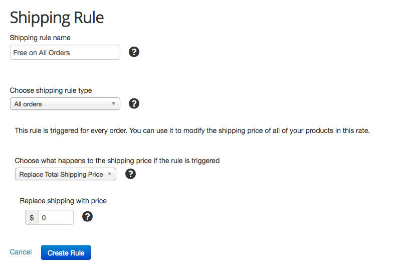 Better Shipping for Shopify create free shipping rule screenshot